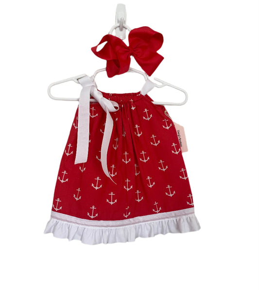 Anchor Print Red Dress, Sundress, girl, kids, handmade - SALE