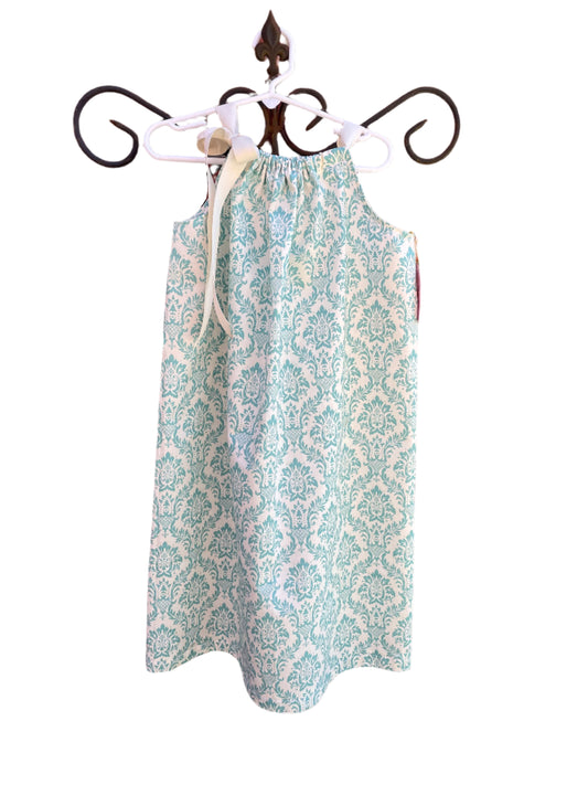 Blue & Cream Toile Dress, Sundress, girl, kids, handmade - SALE