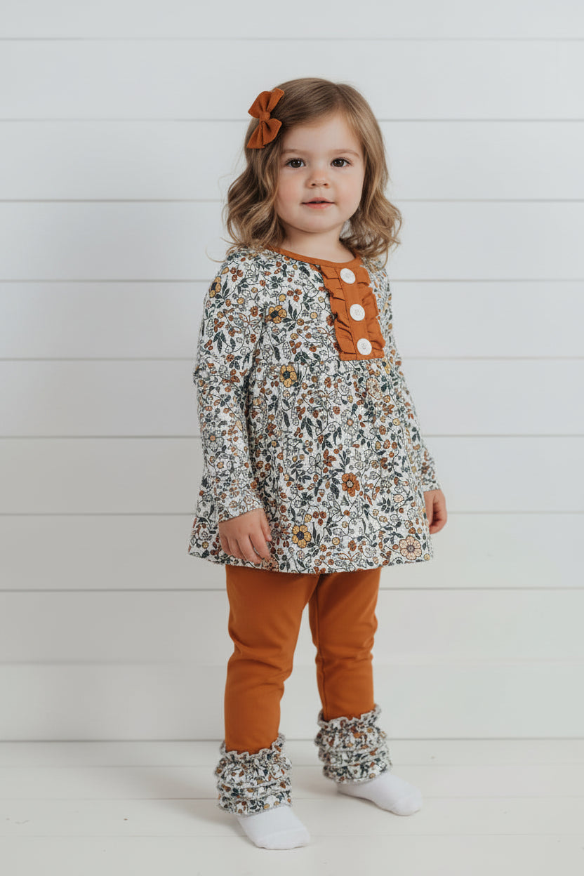 Rust Floral Ruffle Outfit, girl's, Set, kids, clothing