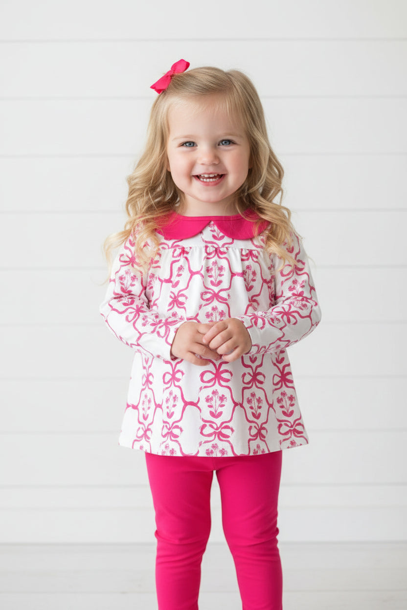 Bright Pink Bows & Flowers Boutique Outfit, girl's, Set, kids, clothing