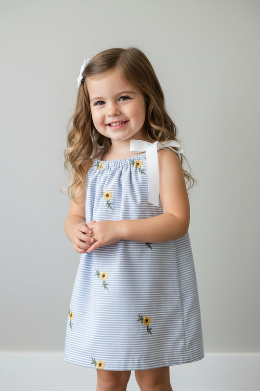 Blue Pinstripe Daisy Dress, Sundress, girl, kids, handmade / $5 SALE