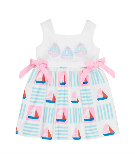 Blue & Pink Sailboat Dress, girl's, Milk Silk, kids