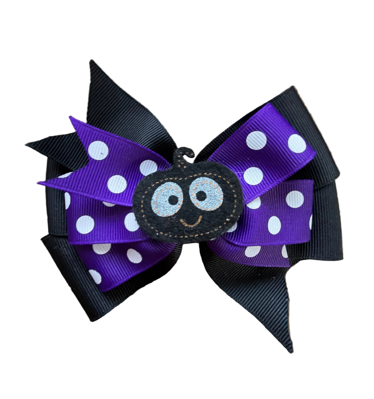 Purple Polka Dot & Black Pumpkin Hair Bow, clip, girl, Halloween