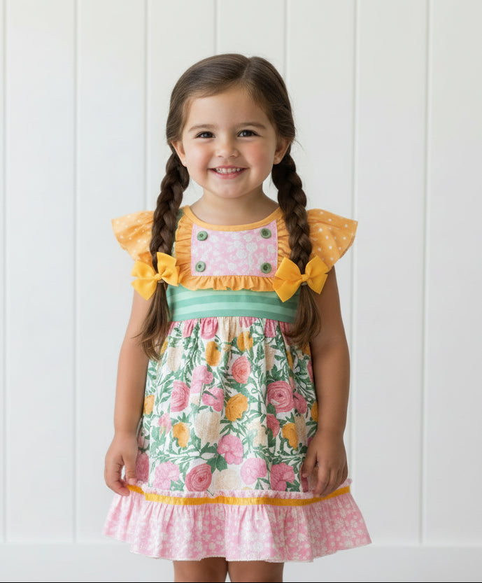 Sweet Blooms Floral Flutter Dress, girl's, Milk Silk, kids, clothing