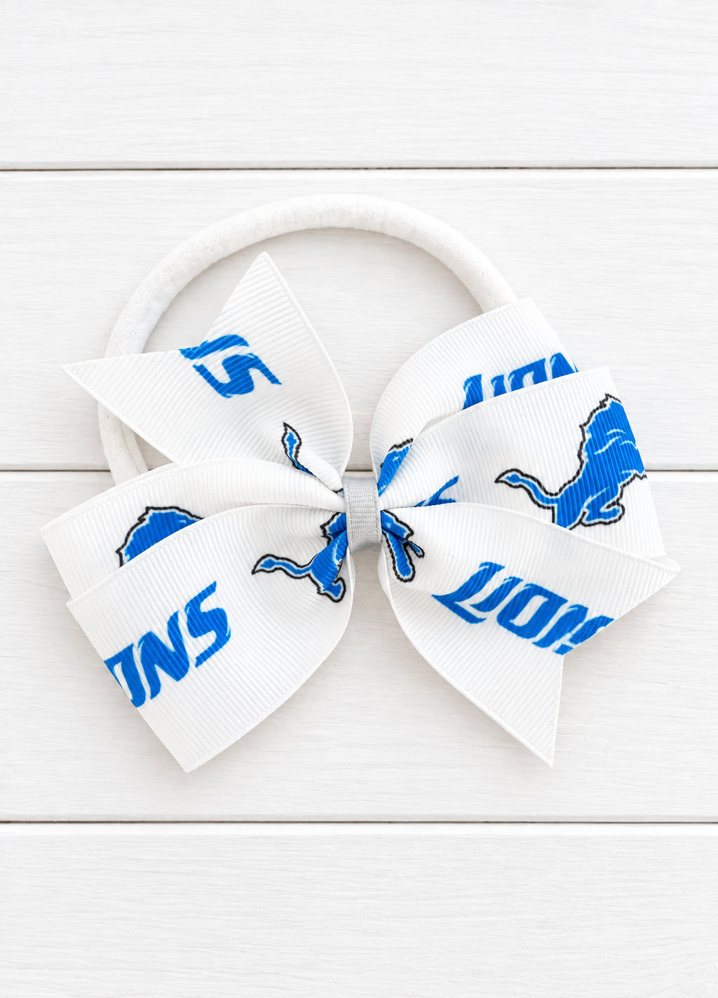 Detroit Lion's Stretch Headband w/White Bow, football, kids, sports, toddler