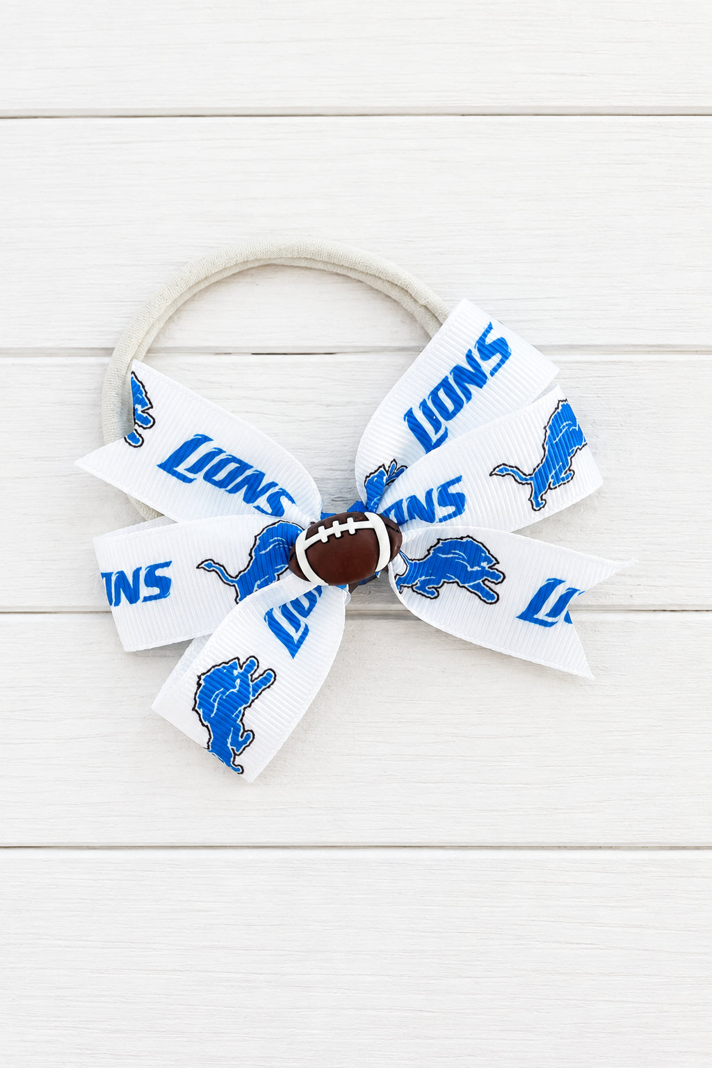 Detroit Lion's Nylon Stretch Headband w/small bow, football, kids, sports, toddler