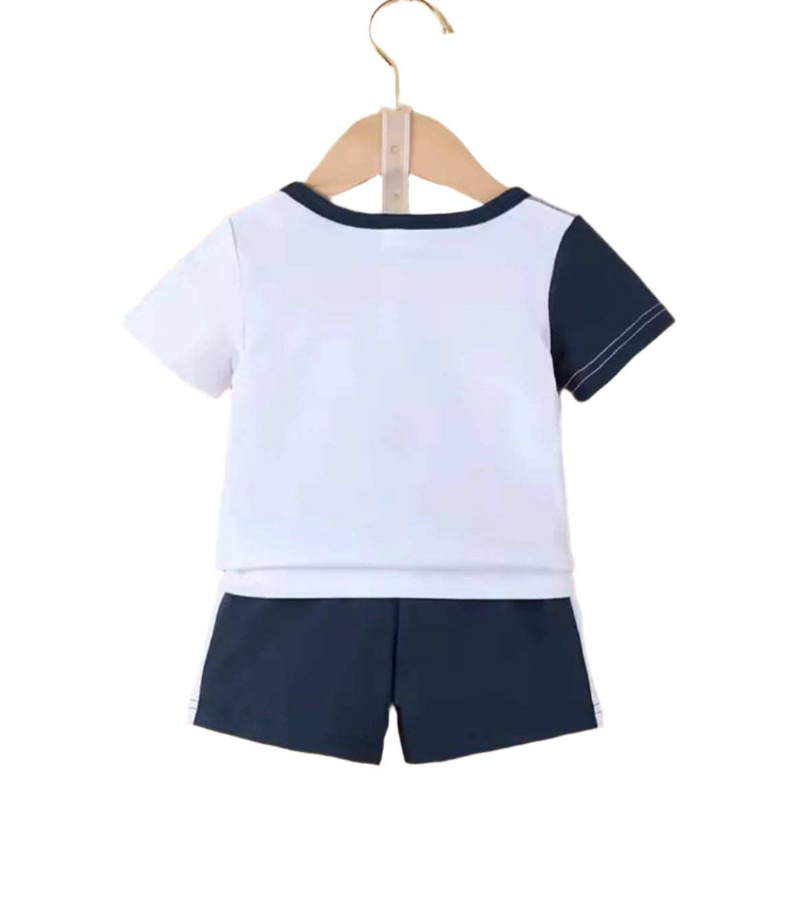 Navy, Gray & White Patchwork Short Outfit, kids, clothing, set, boy