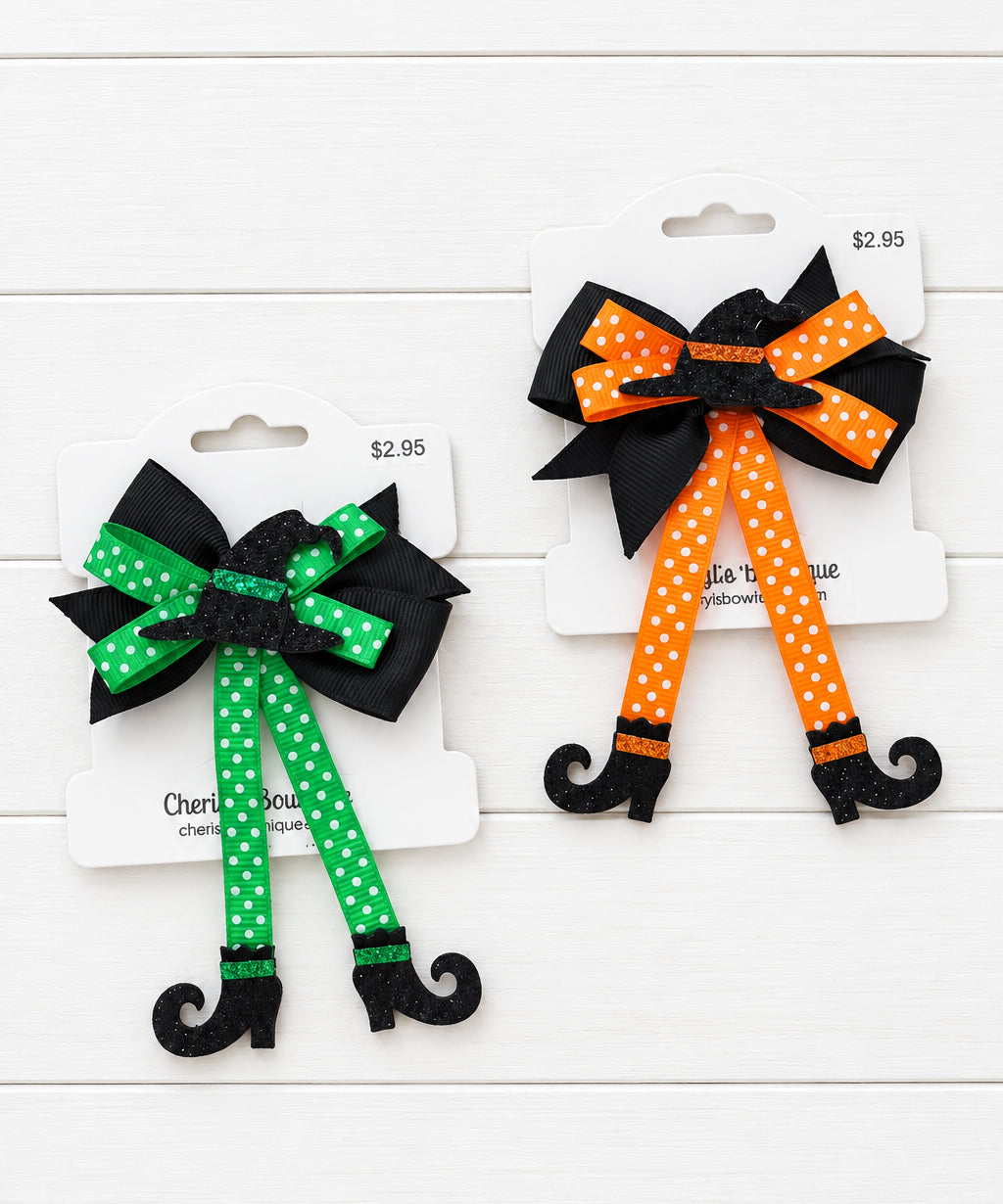 Green or Orange Witch Hair Bow, Halloween, Fall, girl