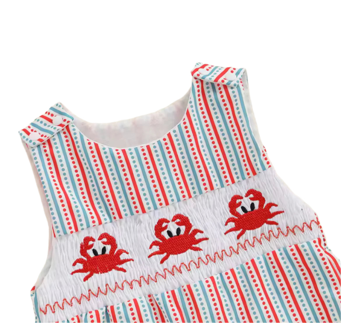 Crab Striped Romper, infant, clothing, boy, embroidered, red, kids
