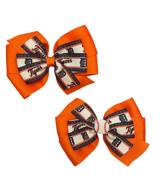 Detroit Tigers Double Orange Hair Bow, Baseball, team, sports