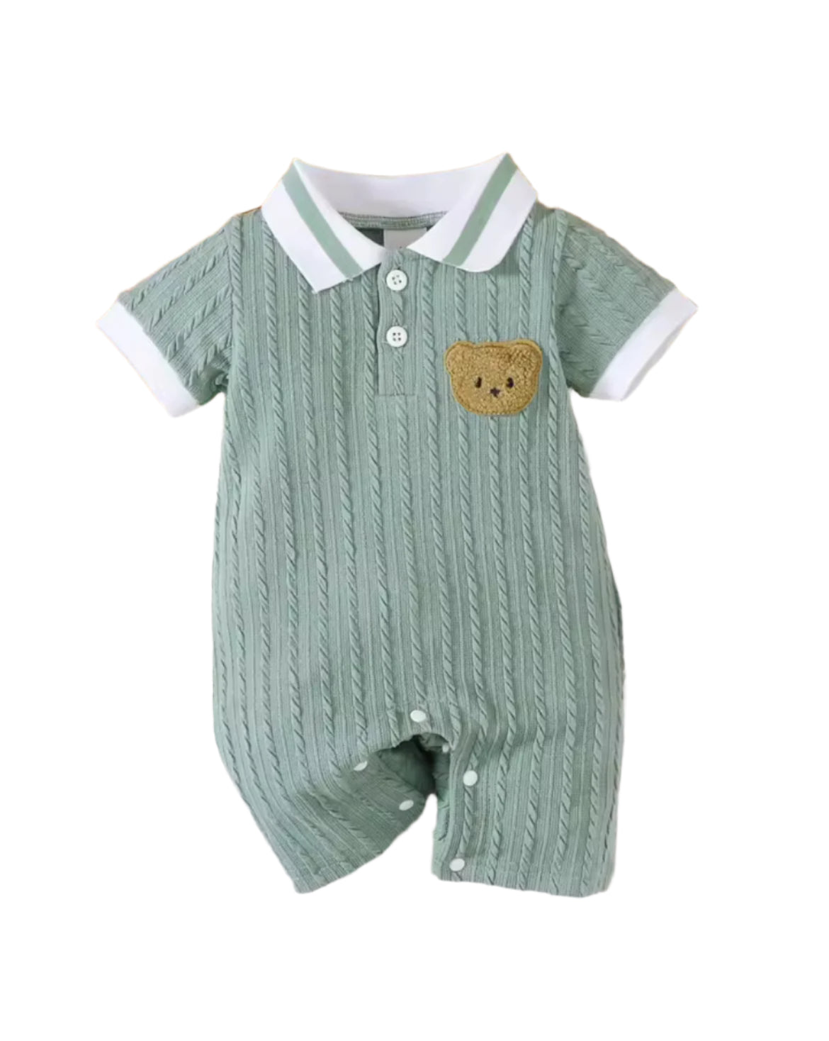 Sage Green Knit Collared Romper, baby, boy, kids