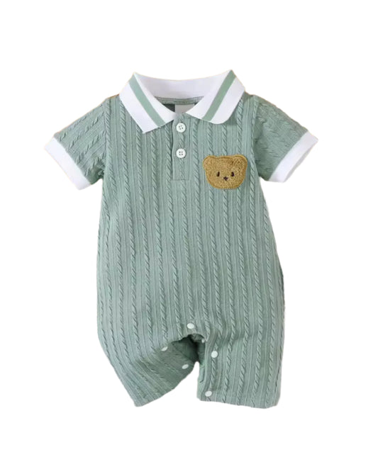 Sage Green Knit Collared Romper, baby, boy, kids