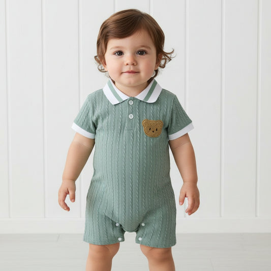 Sage Green Knit Collared Romper, baby, boy, kids