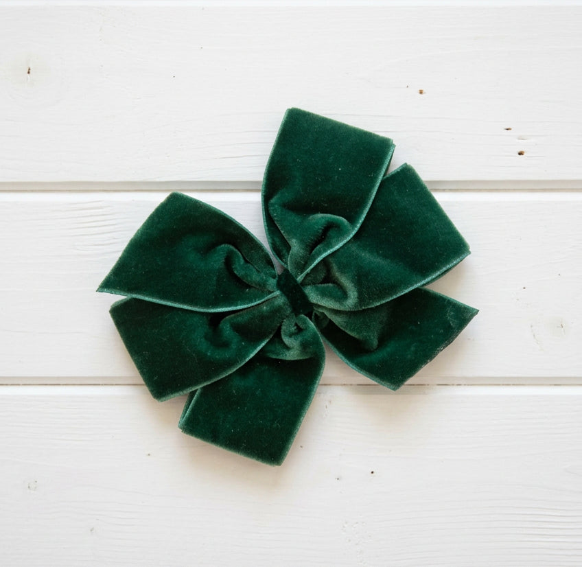 Velvet Hair Bow in Emerald Green, girl, holiday