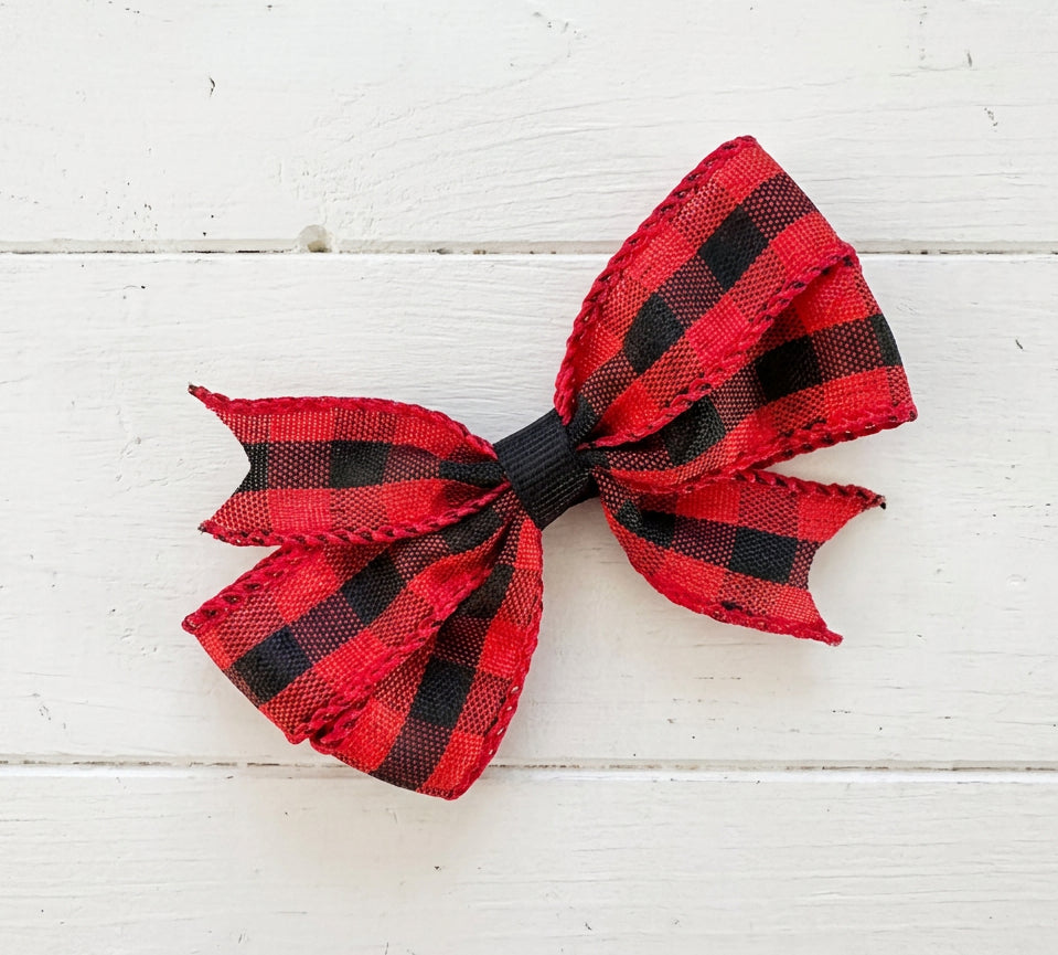 Buffalo Check Small Hair Bow, girl, holiday, Christmas