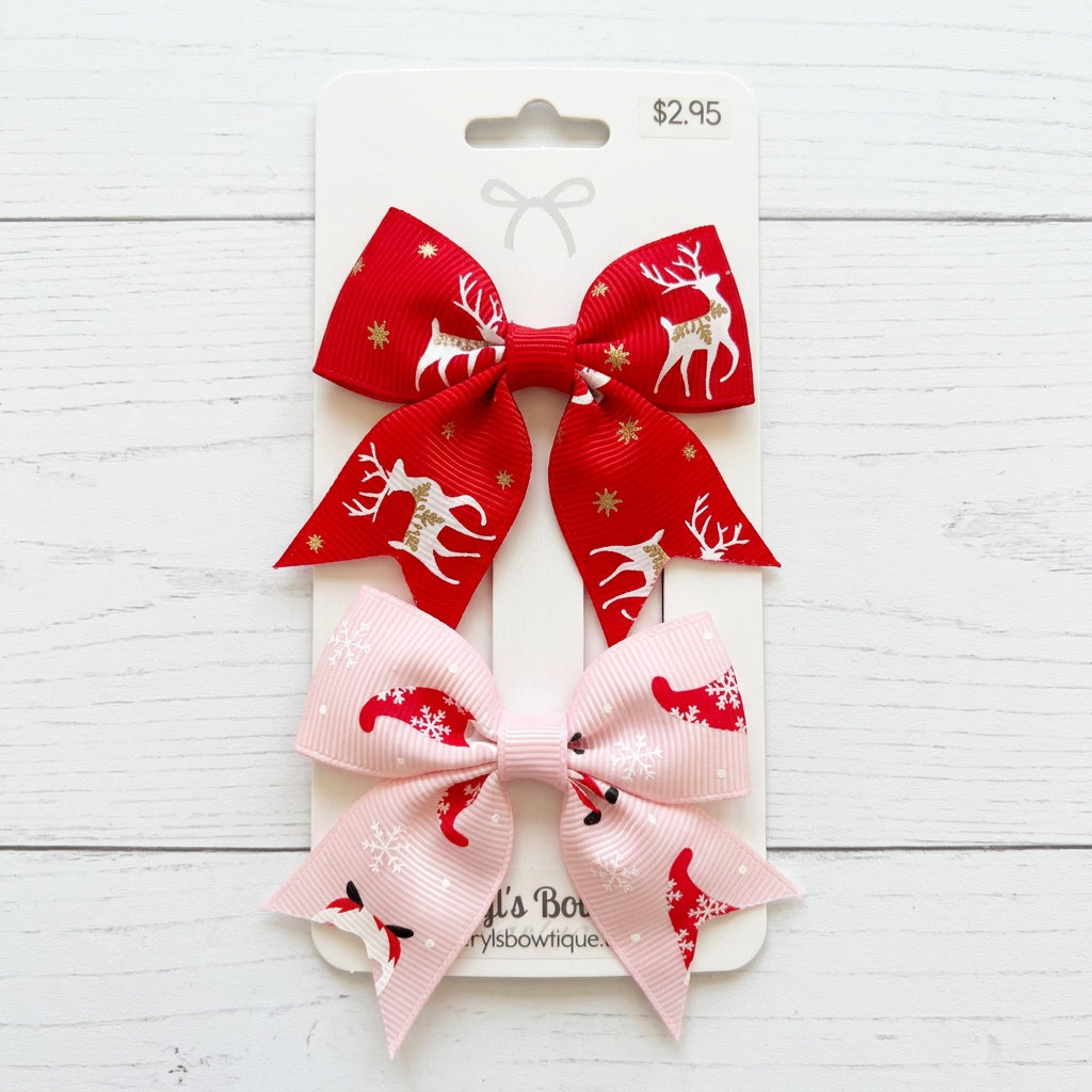Christmas Print Small Hair Bows, Clip, girl
