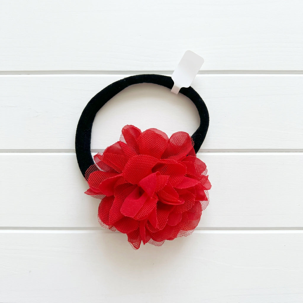 Red Flower Nylon Headband, baby, toddler, child, holiday