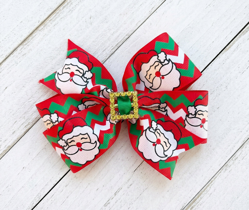 Santa Zig Zag Holiday Hair Bow, kids, clip, Christmas