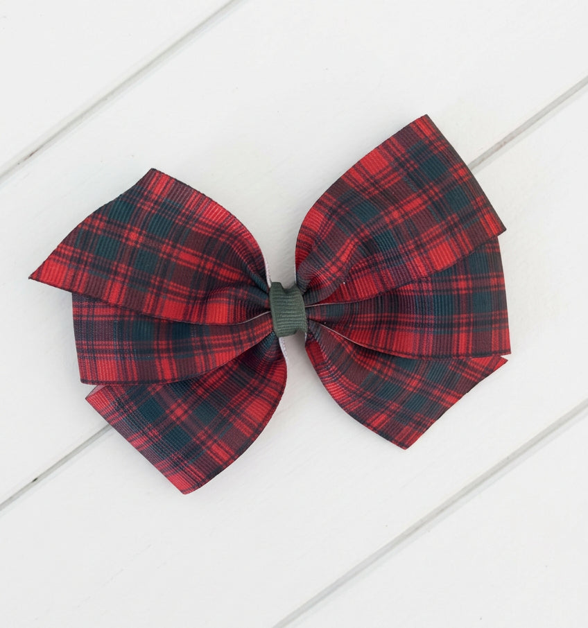 Red & Green Plaid Hair Bow, girl, holiday, Christmas