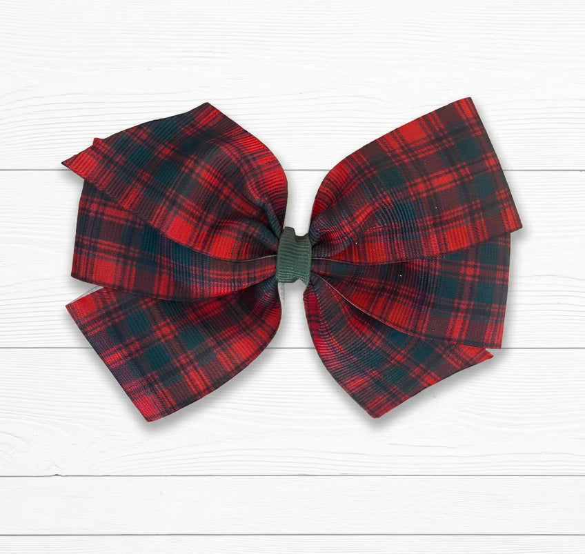Red & Green Plaid Hair Bow, girl, holiday, Christmas