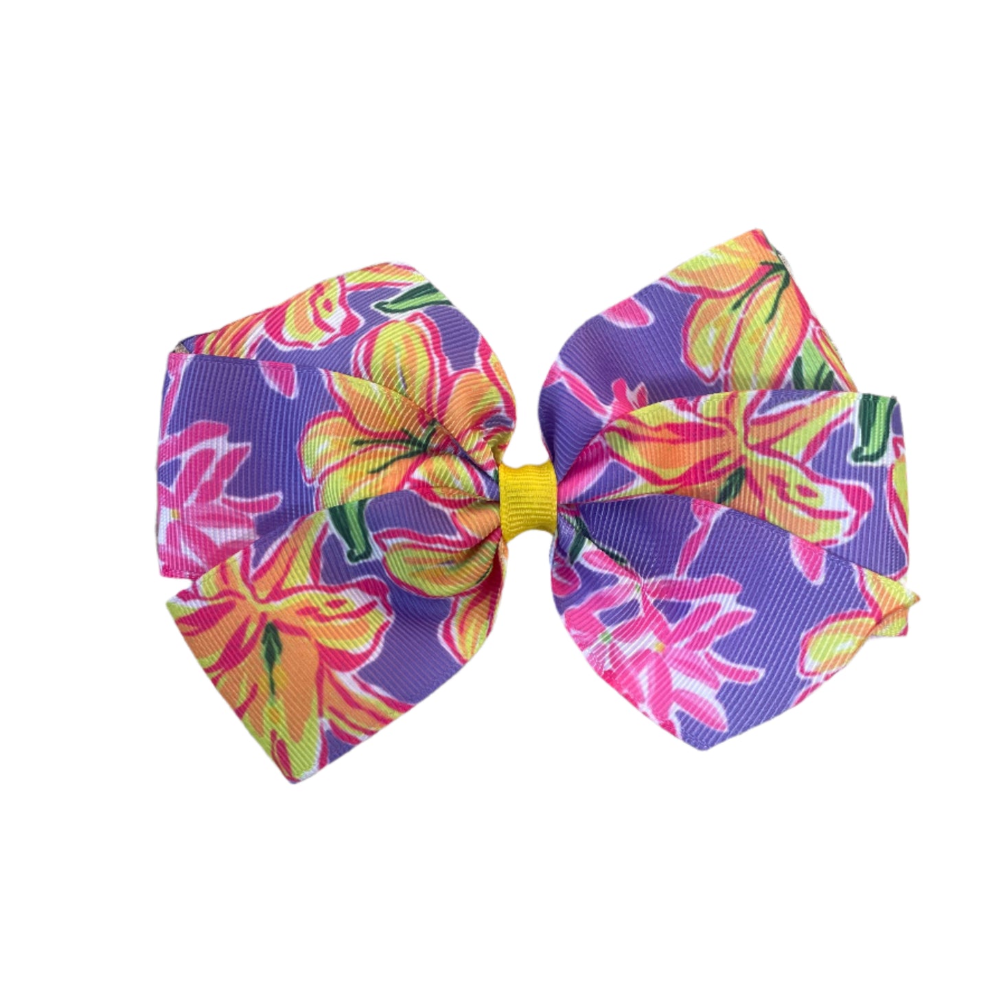 Pink & Yellow Lillies Hair Bow, girl, clip, purple, flowers, preppy