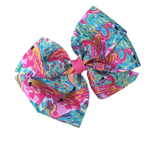 Flamingo Print Hair Bow, girl, clip, preppy, Peel Eat, pink