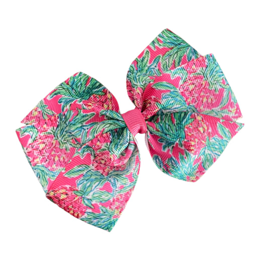 Pineapple Preppy Hair Bow, girl, clip, pink