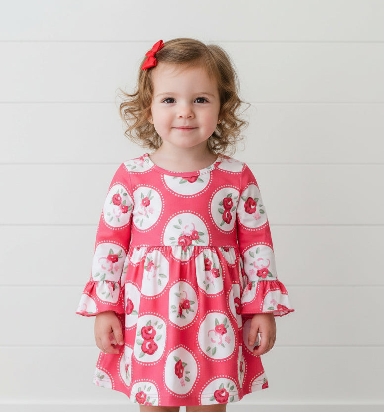 Rose Print Twirl Dress, girl's, kids, clothing, Milk Silk, Spring
