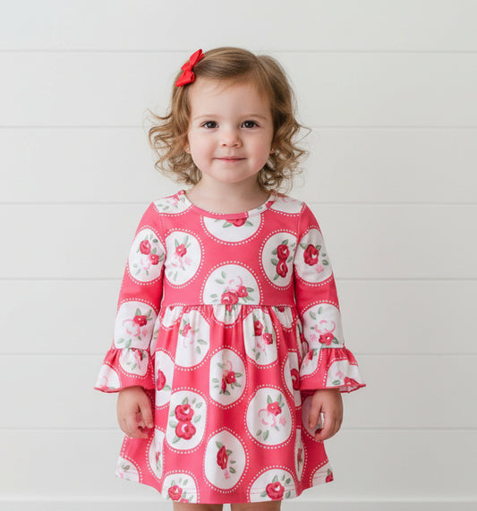 Rose Print Twirl Dress, girl's, kids, clothing, Milk Silk, Spring