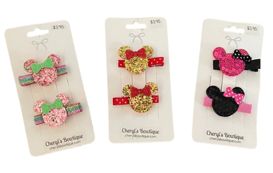 Magical Mouse Hair Clip Sets - girl, bow, Minnie, pigtails