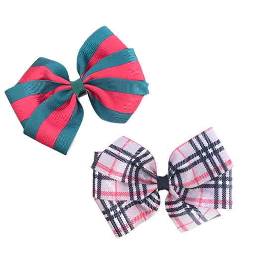 Preppy Print Hair Bow, girl, clip, stripes, plaid, tartan