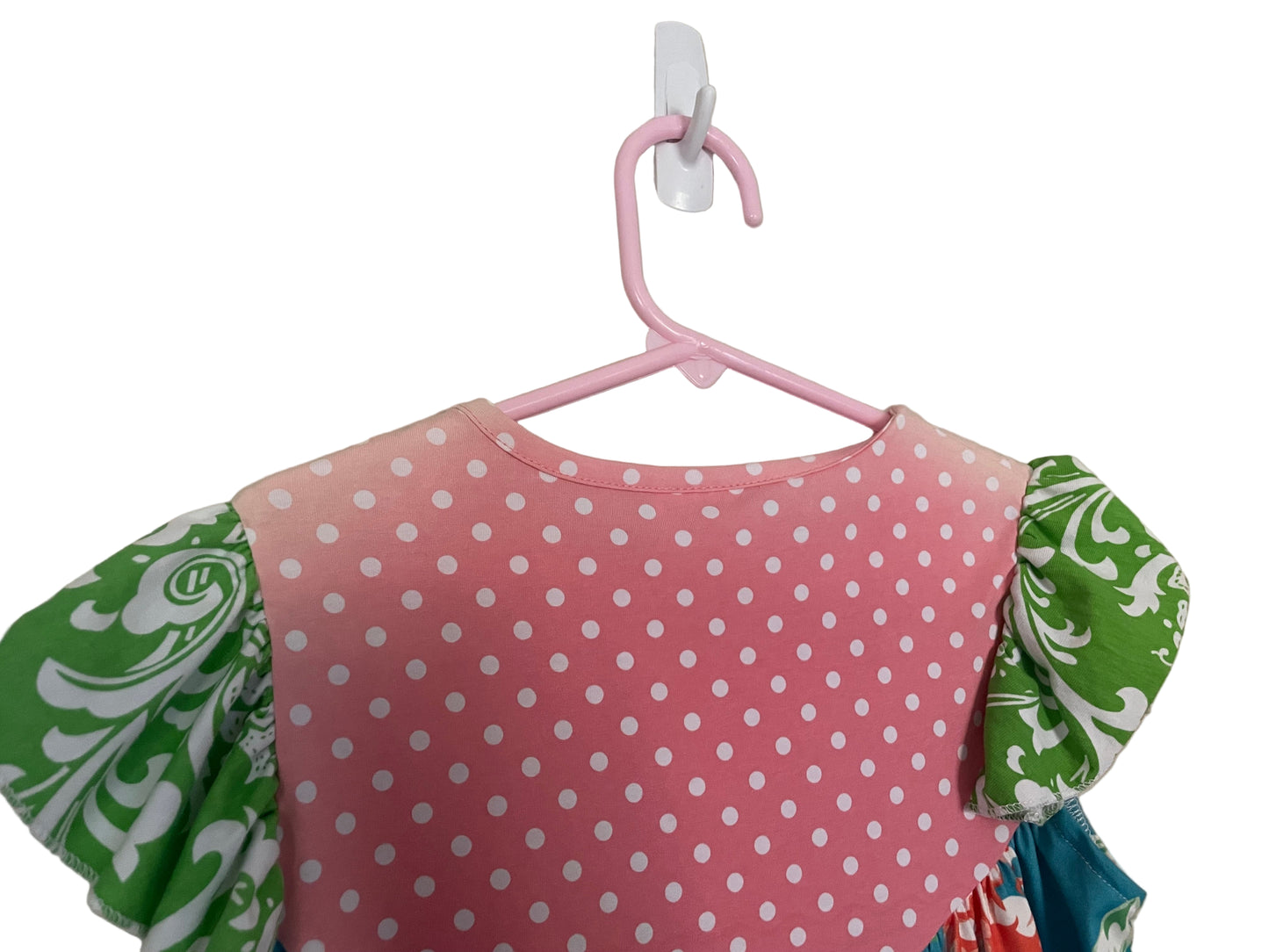 Turquoise Floral Twirl Dress, girl's, Milk Silk, Flutter Sleeve / SALE