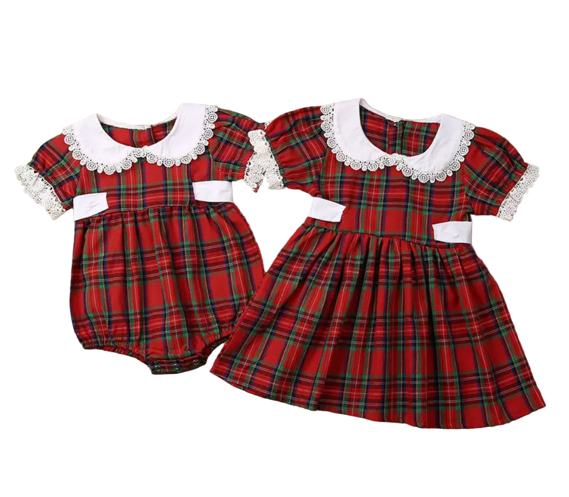 Red Tartan Plaid Collard Dress, Girl's, Toddler, kids, holiday