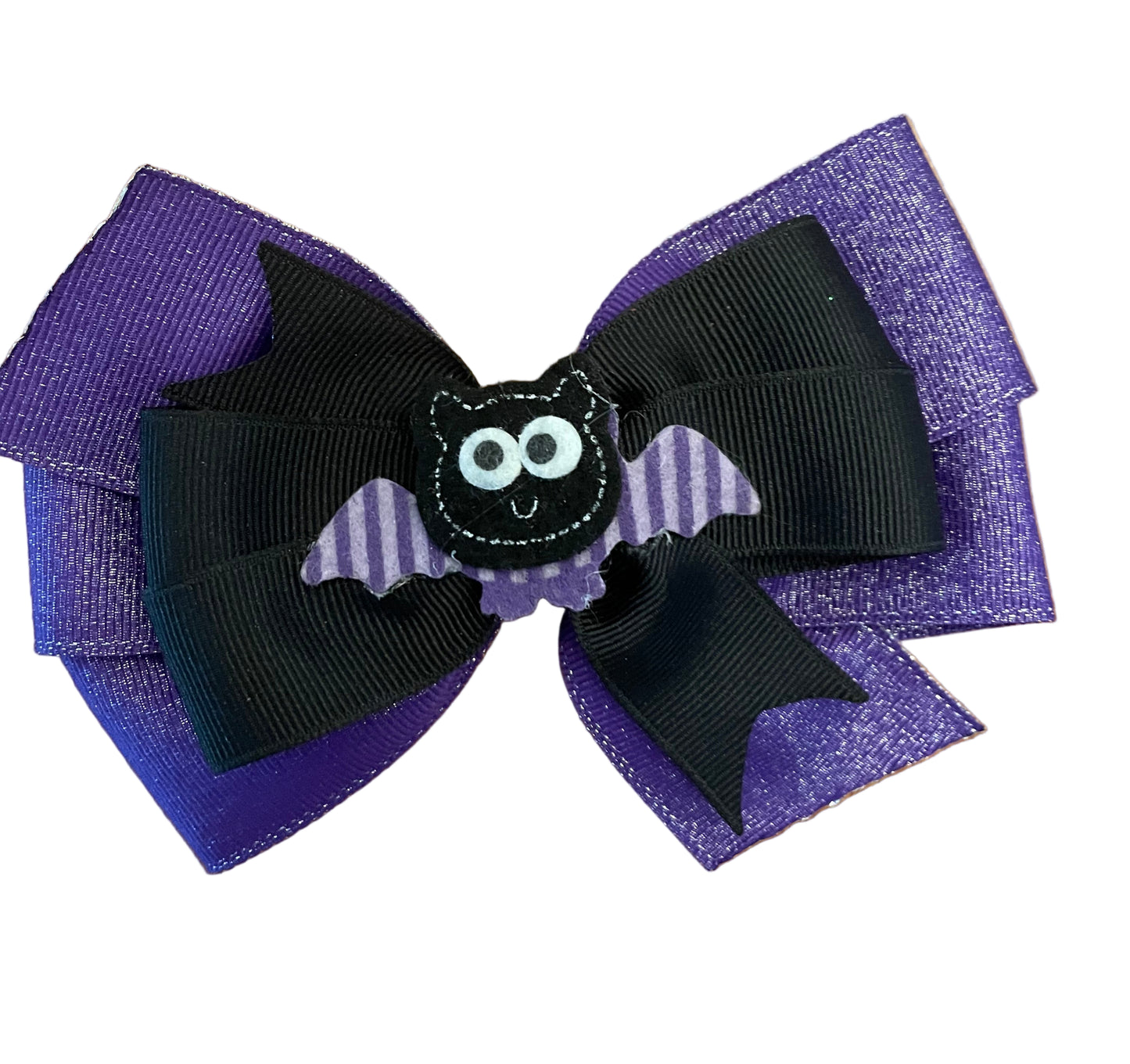Purple & Black Bat Hair Bow, clip, girl, Halloween, costume