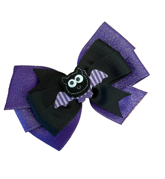Purple & Black Bat Hair Bow, clip, girl, Halloween, costume
