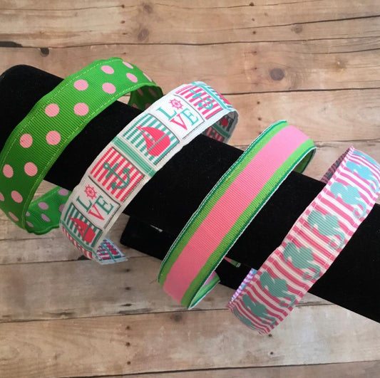 Pink & Green Preppy Print Headbands