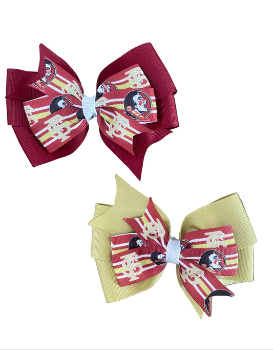 Collegiate Double Hair Bow, University, Florida State, Seminoles