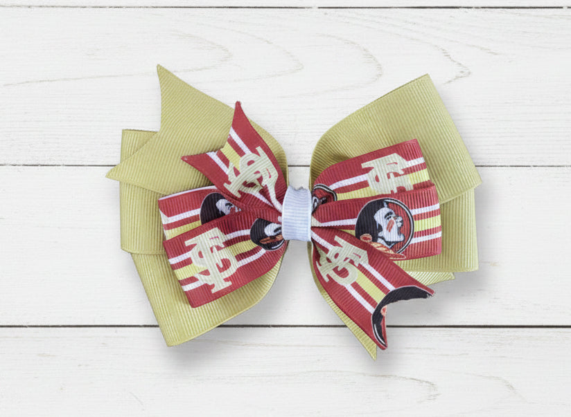 Collegiate Double Hair Bow, University, Florida State, Seminoles
