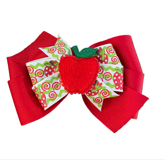 Teacher's Pet Hair Bow, girl, clip, Back to School, Apple