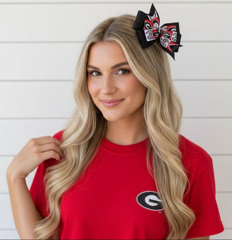 Collegiate Double Hair Bow, University, Georgia, Bulldogs