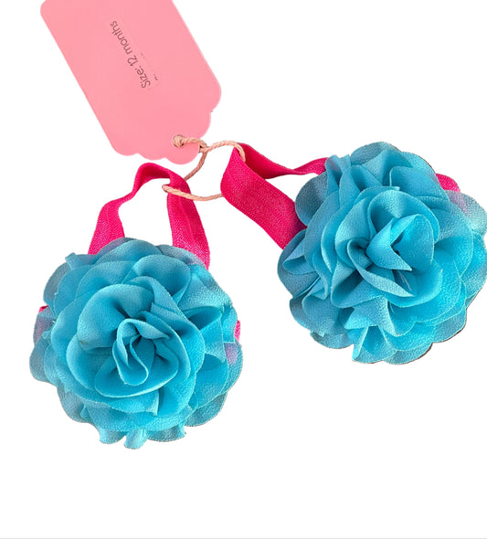 Hot Pink & Turquoise Barefoot Baby Sandals, infant, girl