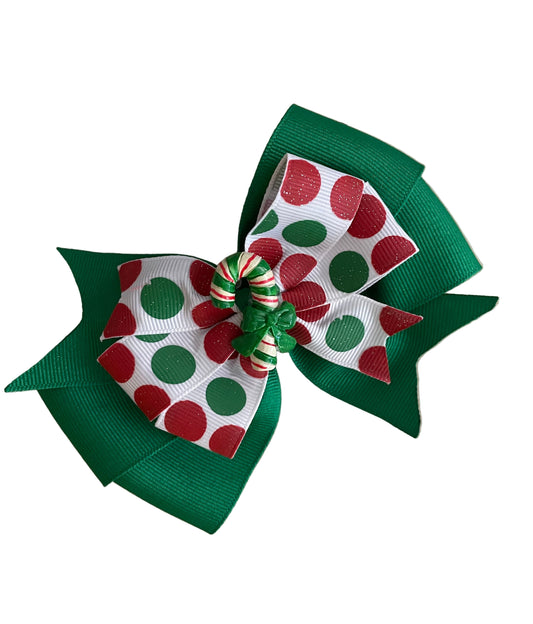 Polka Dot Candy Cane Hair Bow, girl, kids, clip, Winter, holiday, Christmas