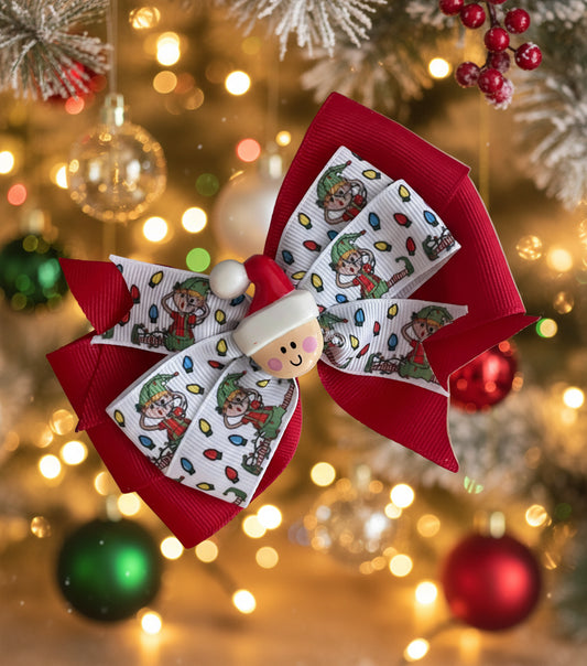 Tangled Elf Hair Bow, girl, kids, clip, Winter, holiday, Christmas