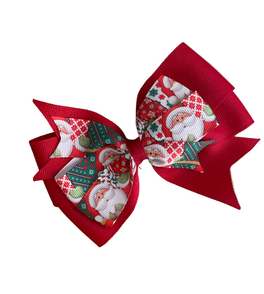 Red Santa Hair Bow, girl, kids, clip, Winter, holiday, Christmas