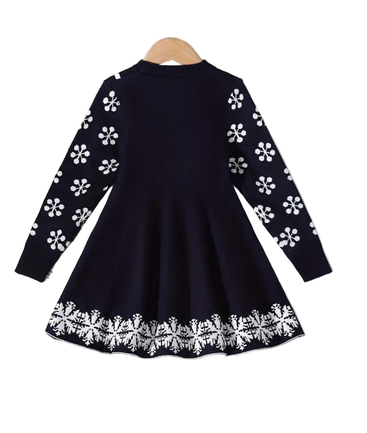 Navy Blue Snowflake Sweater Dress, girl, kids, holiday, Winter, Nordic reindeer