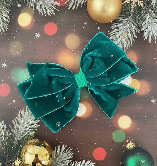 Velvet Hair Bow in Emerald Green, girl, holiday, Christmas