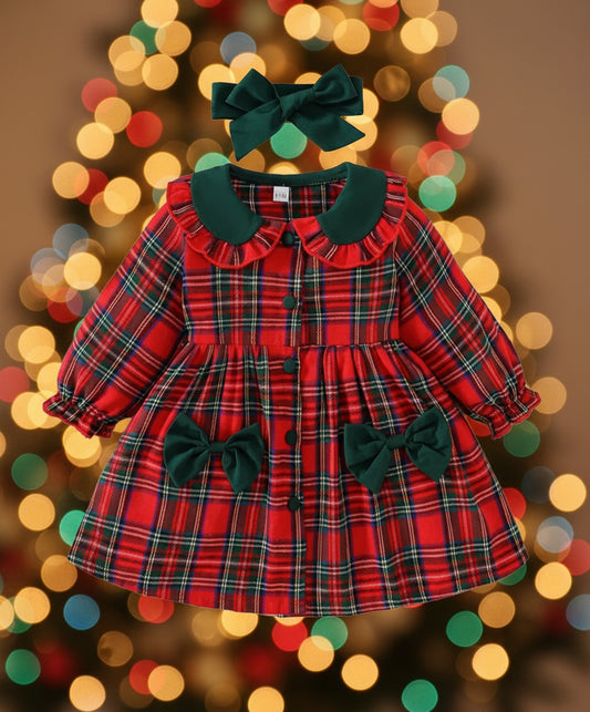 Red Tartan Plaid Collar Dress, Girl's, Toddler, kids, holiday