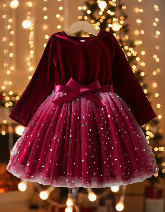 Tulle & Stretch Velvet Wine Dress, girls, holiday, wedding