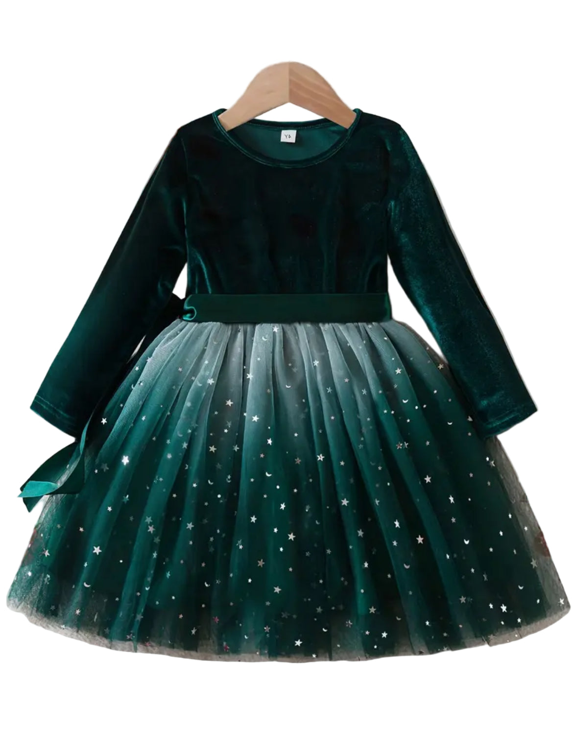 Tulle & Stretch Velvet Emerald Dress, girls, holiday, wedding
