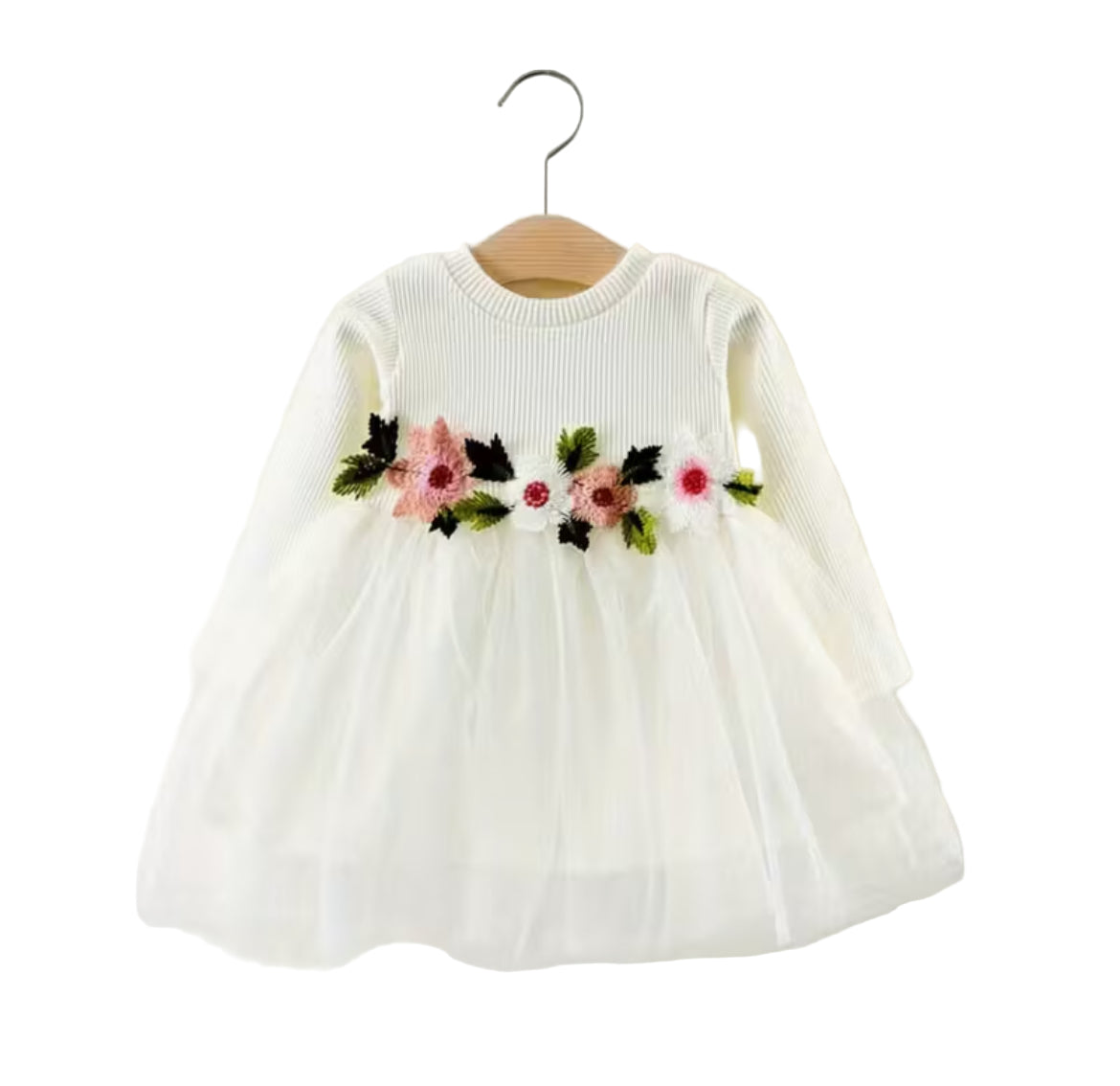 White Tutu  Dress w/Embroidered Flowers, baby, toddler, girl, party, Baptism, wedding